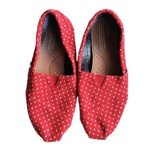 Women's Toms Red With White Polka Dot Alpargata Slip On Flats Size 7
